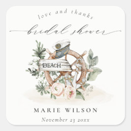 Adesivo Quadrado Ciclo de Âncora Náutica Folhas Flores Casamento