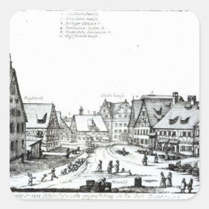 Adesivo Quadrado Cidade alemã do mercado, 1704