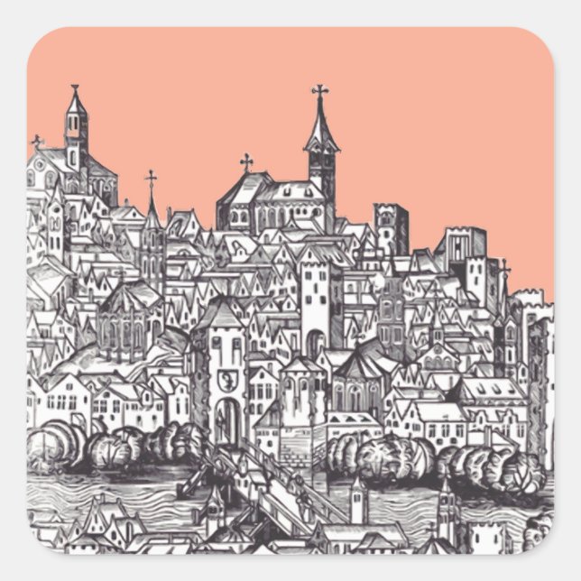 Adesivo Quadrado Cidade de Basileia na Suiça noroeste (Frente)