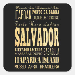 Adesivo Quadrado Cidade de Salvador da arte da tipografia de Brasil