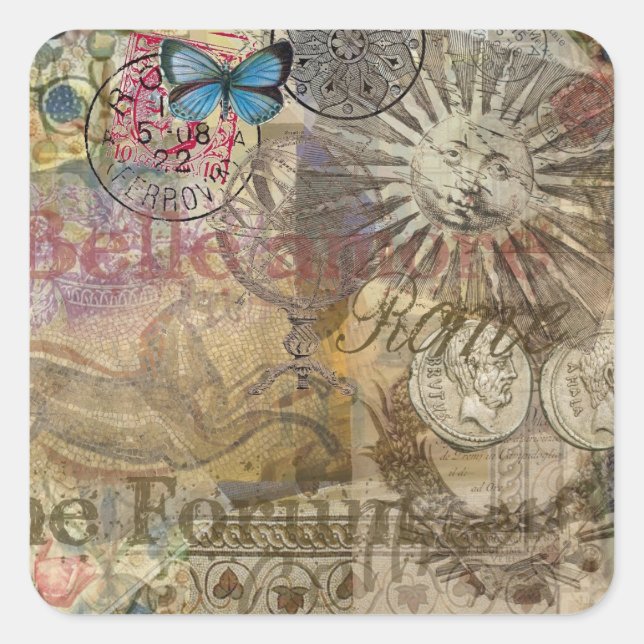 Adesivo Quadrado Cidade do Feriado em Roma, Itália, Viagem (Frente)