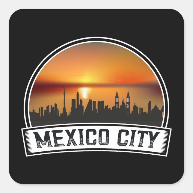 Adesivo Quadrado Cidade do México - Vintage Sunset Cityscape (Frente)