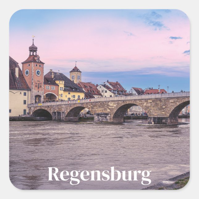 Adesivo Quadrado Cidade histórica de Regensburg, Alemanha (Frente)
