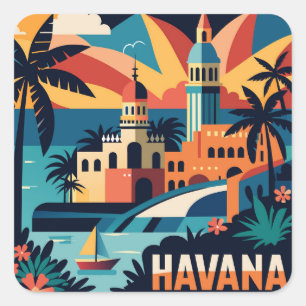 Adesivo Quadrado Cidade Viagens vintage de Havana Cuba