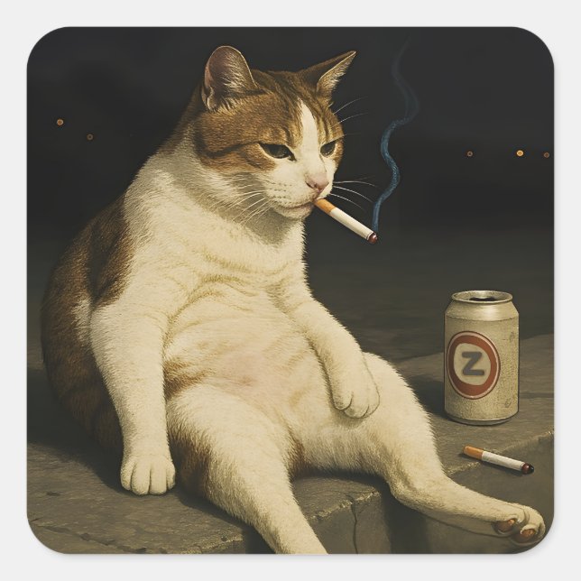 Adesivo Quadrado Cigarette Kitten Funny Smoking Cat Gen Z Meme (Frente)