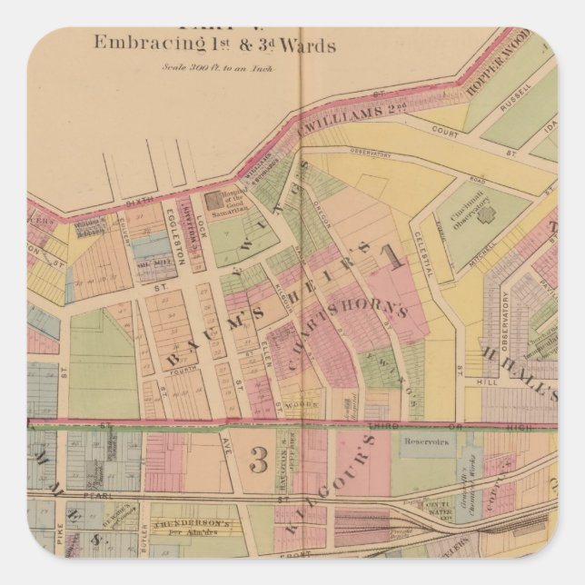 Adesivo Quadrado Cincinnati, Ohio (Frente)