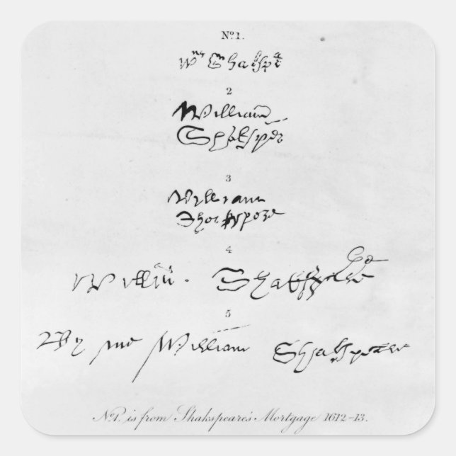 Adesivo Quadrado Cinco autógrafos originais de William Shakespeare (Frente)