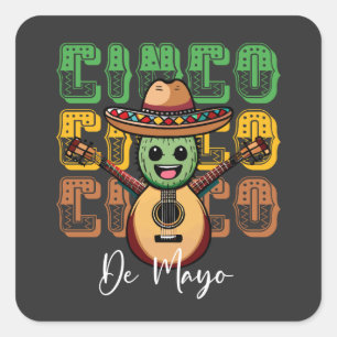 Adesivo Quadrado Cinco De Mayo Cacto Mexicano Engraçado Tocando Vio