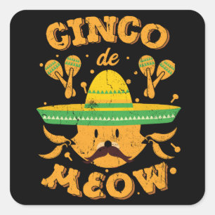 Adesivo Quadrado Cinco de Mayo Gato Cinco de Meow Gatinho