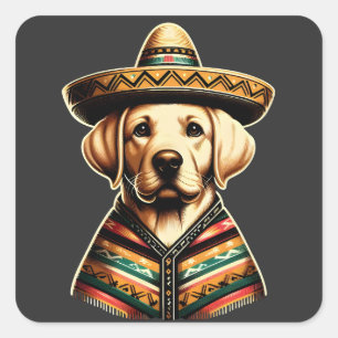 Adesivo Quadrado Cinco de Mayo Labrador Retriever Poncho Sombrero