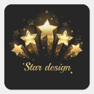 Adesivo Quadrado Cinco estrelas douradas a preto