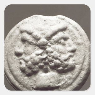 Adesivo Quadrado Cinco moedas que descrevem Janus, Jupiter