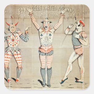 Adesivo Quadrado Cinco palhaços comemorados unidos às areias