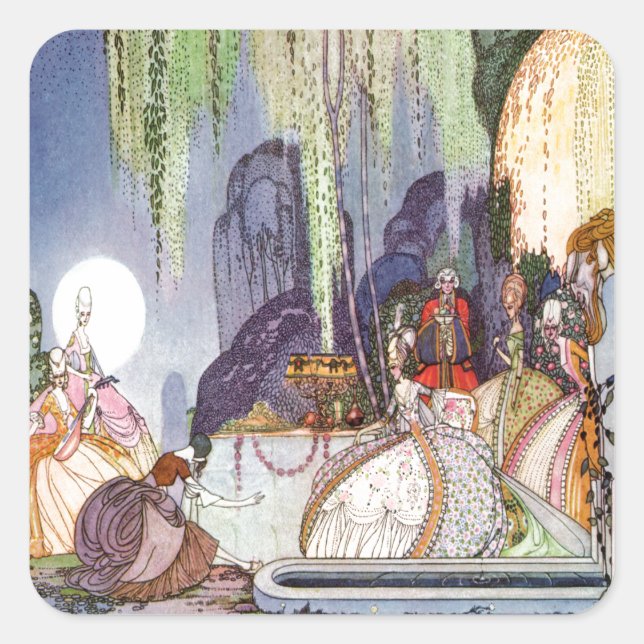 Adesivo Quadrado Cinderella de Kay Nielsen na bola (Frente)