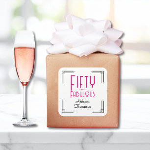 Adesivo Quadrado Cinquenta e Fabuloso Rosa Quente Art Deco 50º Aniv