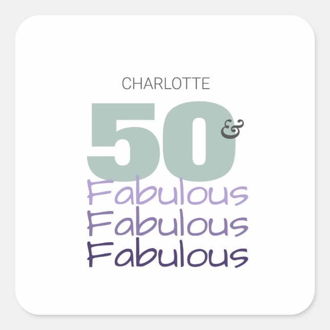 Adesivo Quadrado Cinquenta e Festa de aniversário fabulosa (Frente)