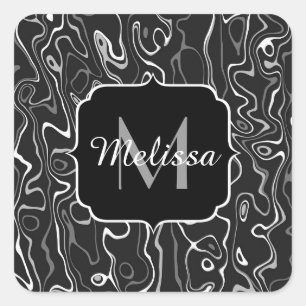 Adesivo Quadrado Cinza branca preta damascus abstrato swirls Monogr