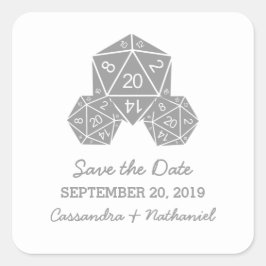 Adesivo Quadrado Cinza D20 Dice Save the Date Stickers