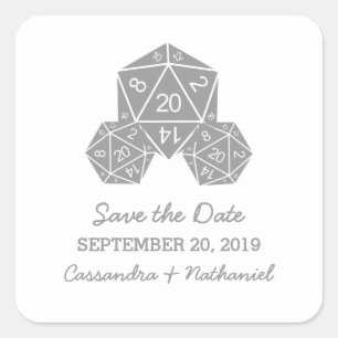 Adesivo Quadrado Cinza D20 Dice Save the Date Stickers