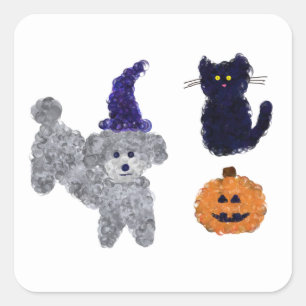 Adesivo Quadrado Cinza de Halloween Poodle nº 2 Stickers