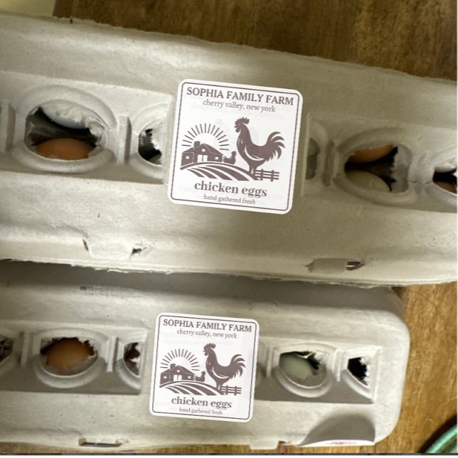 Adesivo Quadrado Cinza de Nome do Proprietário da Fazenda de Galinh (Modern Personalized Chicken Egg Family Farm )