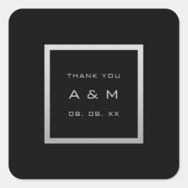 Adesivo Quadrado Cinza de Obrigado Monograma Cinza Moldura Prata Bl