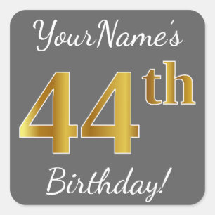 Adesivo Quadrado Cinza, Faux Dourado Birthday + nome personalizado