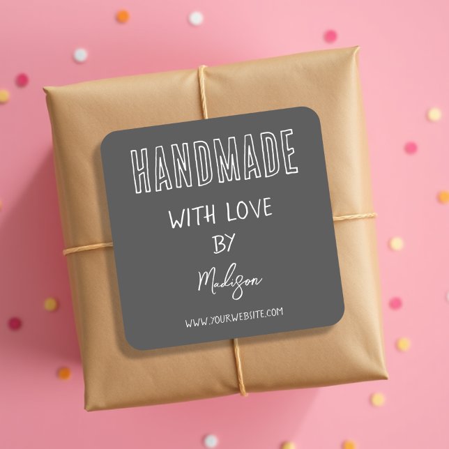 Adesivo Quadrado Cinza | Feitas À Mão Com Amor (Criador carregado)