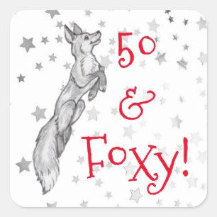 Adesivo Quadrado Cinza Fox Silver Star 50th Foxy Fabuloso Aniversár
