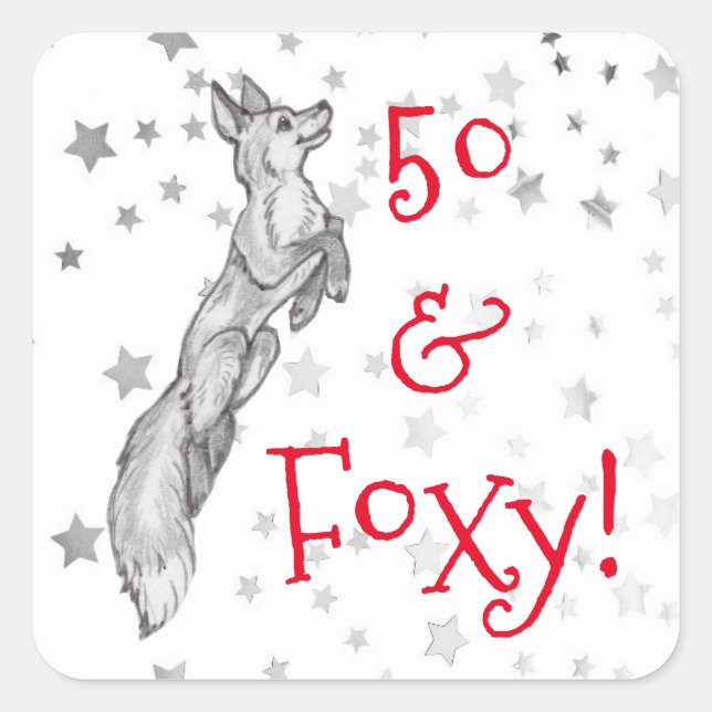 Adesivo Quadrado Cinza Fox Silver Star 50th Foxy Fabuloso Aniversár (Frente)