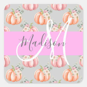 Adesivo Quadrado Cinza Girassol Rosa Pessegueira Pumpkin Monograma 