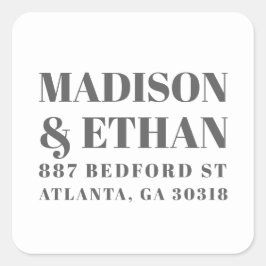 Adesivo Quadrado Cinza Moderna e Endereço de Devolução de Casamento