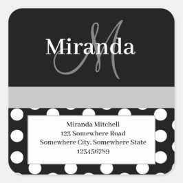 Adesivo Quadrado Cinza Monograma Bolinhas Branca Endereço de devolu