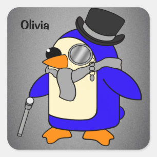 Adesivo Quadrado Cinza neutra de pinguim de desenho animado bonito