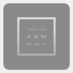 Adesivo Quadrado Cinza Obrigado Monograma Cinza de Casamento Pratea