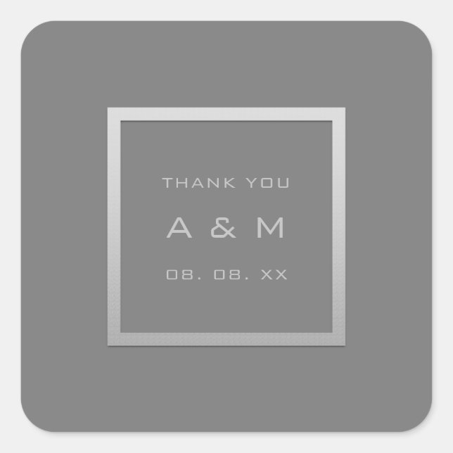 Adesivo Quadrado Cinza Obrigado Monograma Cinza de Casamento Pratea