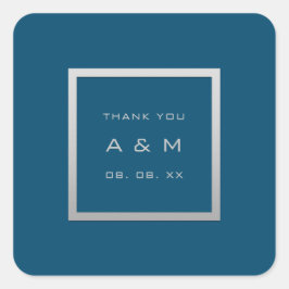 Adesivo Quadrado Cinza Obrigado Monograma Cinza Moldura Prata