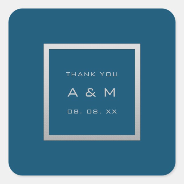 Adesivo Quadrado Cinza Obrigado Monograma Cinza Moldura Prata (Frente)