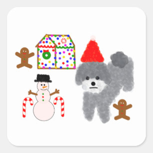 Adesivo Quadrado Cinza Poodle Natal #1