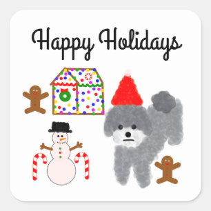 Adesivo Quadrado Cinza Poodle Natal #1-2 Stickers