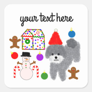 Adesivo Quadrado Cinza Poodle Natal 2-3 Stickers