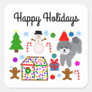 Adesivo Quadrado Cinza Poodle Natal 3-3 Stickers