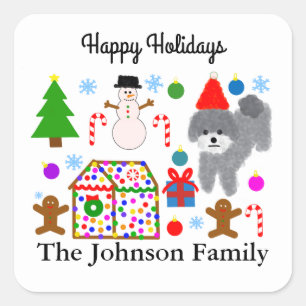 Adesivo Quadrado Cinza Poodle Natal #3 Stickers