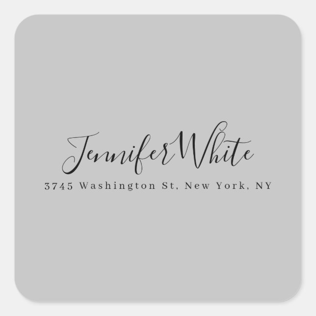 Adesivo Quadrado Cinza Retrorna Elegante De Caligrafia (Frente)