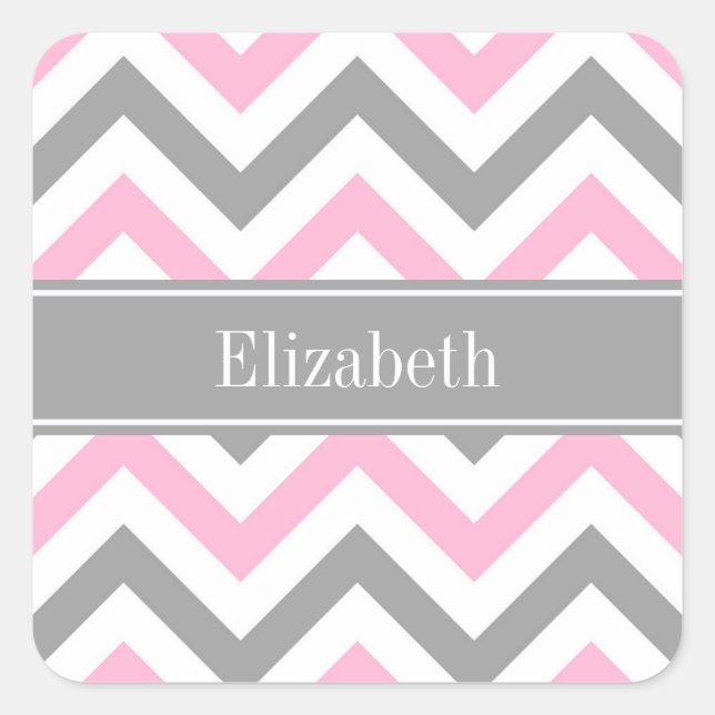 Adesivo Quadrado Cinza Rosa-Cola Branca LG Chevron Cinza Monograma (Frente)