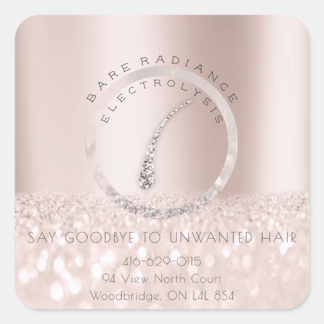 Adesivo Quadrado Cinza Rosa de remoção do cabelo de eletrólise2 (Frente)