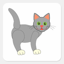 Adesivo Quadrado Cinza Sorridente Gato Com Sussurros