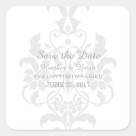 Adesivo Quadrado Cinza sutil Damask Save the Date Stickers