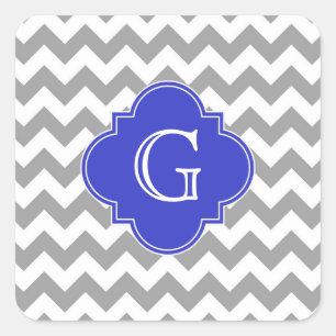 Adesivo Quadrado Cinza White Chevron Cobalt Blue Quatrefoil Monogra