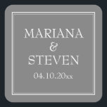 Adesivo Quadrado Cinzas de Cinza Moderna Minimalista<br><div class="desc">Vinhetas modernas para favores para a sua recepção de casamento, janto de ensaio e chá de panela na cinza ou tema de cinza, barware.</div>